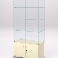 Витрина стеклянная ПРИМА КЛАССИК №5 (с дверками, задняя стенка - стекло), Крем Вайс