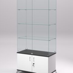 Витрина стеклянная ПРИМА КЛАССИК №5 (с дверками, задняя стенка - стекло), Белый и Черный