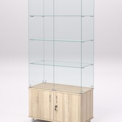 Витрина стеклянная ПРИМА МОДЕРН №5 (с дверками, задняя стенка - стекло), Дуб Сонома