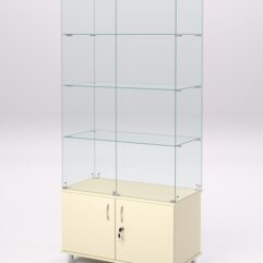 Витрина стеклянная ПРИМА МОДЕРН №5 (с дверками, задняя стенка - стекло), Крем Вайс
