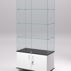 Витрина стеклянная ПРИМА МОДЕРН №5 (с дверками, задняя стенка - стекло), Белый и Черный