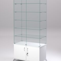 Витрина стеклянная ПРИМА КЛАССИК №505 (с дверками, задняя стенка - стекло), Белый