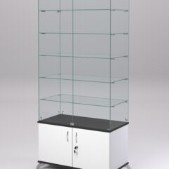 Витрина стеклянная ПРИМА КЛАССИК №505 (с дверками, задняя стенка - стекло), Белый и Черный