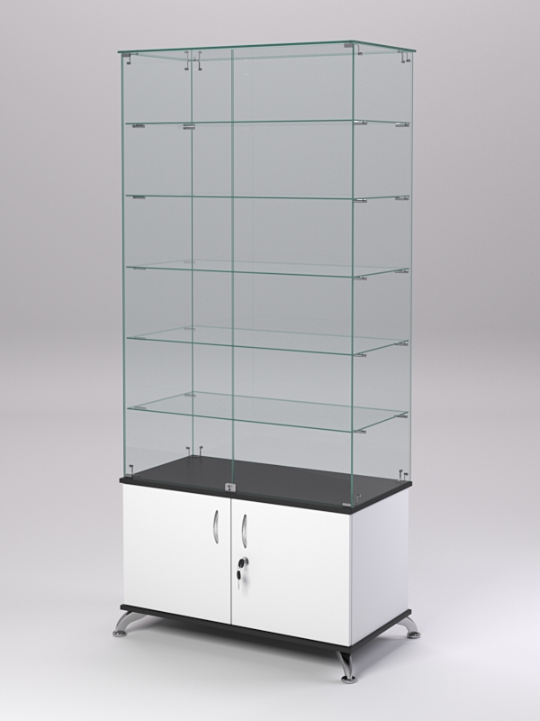 Витрина стеклянная ПРИМА КЛАССИК №505 (с дверками, задняя стенка - стекло), Белый и Черный