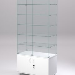 Витрина стеклянная ПРИМА МОДЕРН №505 (с дверками, задняя стенка - стекло), Белый