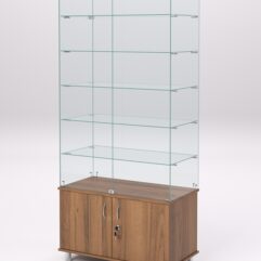 Витрина стеклянная ПРИМА МОДЕРН №505 (с дверками, задняя стенка - стекло), Орех