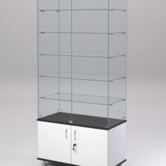 Витрина стеклянная ПРИМА МОДЕРН №505 (с дверками, задняя стенка - стекло), Белый и Черный