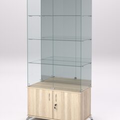 Витрина стеклянная ПРИМА КЛАССИК №7 (с дверками, задняя стенка - зеркало), Дуб Сонома
