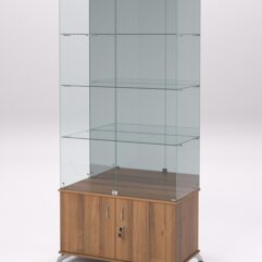 Витрина стеклянная ПРИМА КЛАССИК №7 (с дверками, задняя стенка - зеркало), Орех