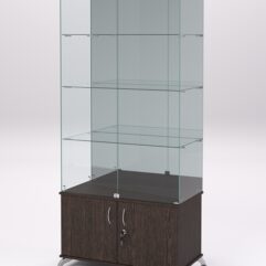 Витрина стеклянная ПРИМА КЛАССИК №7 (с дверками, задняя стенка - зеркало), Дуб Венге