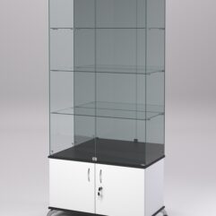 Витрина стеклянная ПРИМА КЛАССИК №7 (с дверками, задняя стенка - зеркало), Белый и Черный