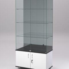 Витрина стеклянная ПРИМА МОДЕРН №7 (с дверками, задняя стенка - зеркало), Белый и Черный