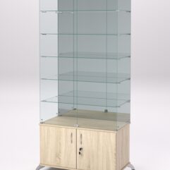 Витрина стеклянная ПРИМА КЛАССИК №507 (с дверками, задняя стенка - зеркало), Дуб Сонома