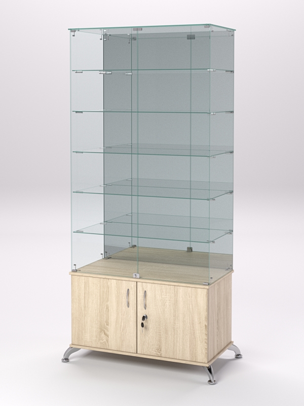 Витрина стеклянная ПРИМА КЛАССИК №507 (с дверками, задняя стенка - зеркало), Дуб Сонома
