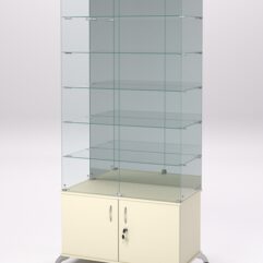 Витрина стеклянная ПРИМА КЛАССИК №507 (с дверками, задняя стенка - зеркало), Крем Вайс