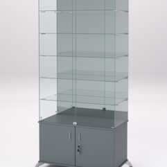 Витрина стеклянная ПРИМА КЛАССИК №507 (с дверками, задняя стенка - зеркало), Темно-Серый