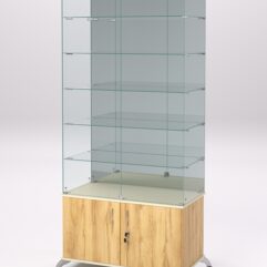 Витрина стеклянная ПРИМА КЛАССИК №507 (с дверками, задняя стенка - зеркало), Крем Вайс и Дуб Золотистый