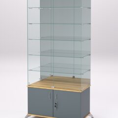 Витрина стеклянная ПРИМА КЛАССИК №507 (с дверками, задняя стенка - зеркало), Темно-серый и Дуб Золотистый