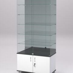 Витрина стеклянная ПРИМА МОДЕРН №507 (с дверками, задняя стенка - зеркало), Белый и Черный