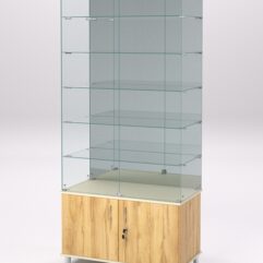 Витрина стеклянная ПРИМА МОДЕРН №507 (с дверками, задняя стенка - зеркало), Дуб Золотистый и Крем Вайс