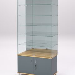 Витрина стеклянная ПРИМА МОДЕРН №507 (с дверками, задняя стенка - зеркало), Темно-серый и Дуб Золотистый