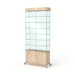 Витрина стеклянная ПРИМА КЛАССИК №31 (с дверками, задняя стенка - стекло), Дуб Сонома