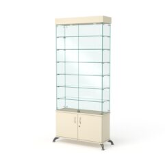 Витрина стеклянная ПРИМА КЛАССИК №31 (с дверками, задняя стенка - стекло), Крем Вайс
