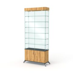 Витрина стеклянная ПРИМА КЛАССИК №31 (с дверками, задняя стенка - стекло), Темно-серый и Дуб Золотистый