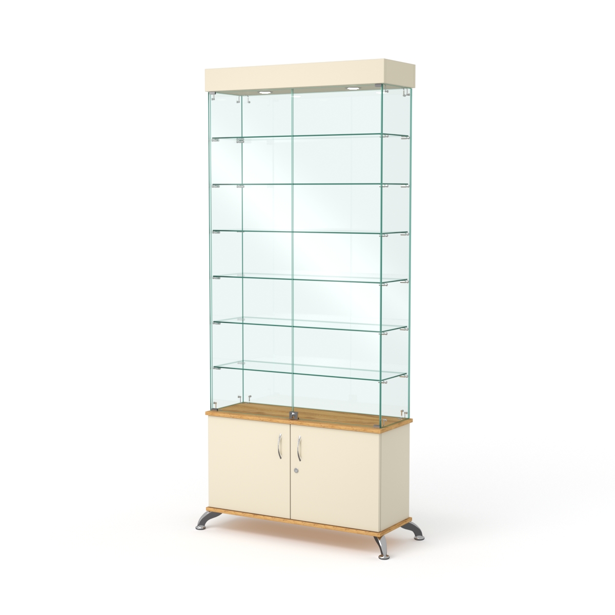 Витрина стеклянная ПРИМА КЛАССИК №31 (с дверками, задняя стенка - стекло), Дуб Золотистый и Крем Вайс