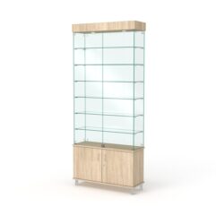 Витрина стеклянная ПРИМА МОДЕРН №31 (с дверками, задняя стенка - стекло), Дуб Сонома