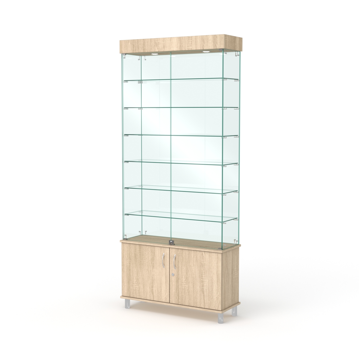 Витрина стеклянная ПРИМА МОДЕРН №31 (с дверками, задняя стенка - стекло), Дуб Сонома