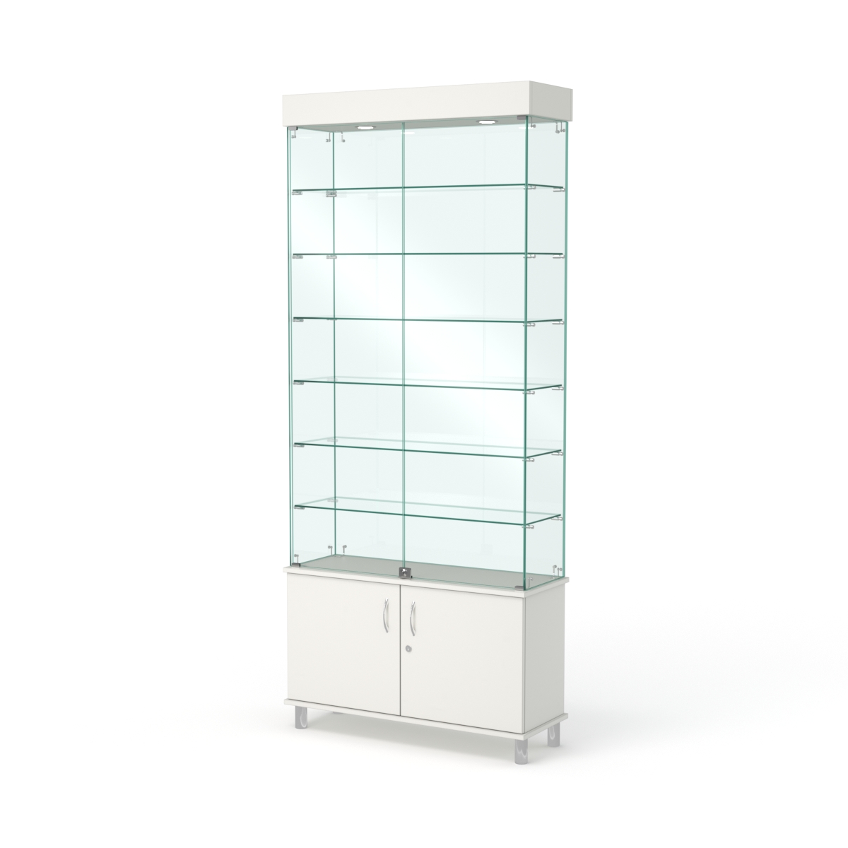 Витрина стеклянная ПРИМА МОДЕРН №31 (с дверками, задняя стенка - стекло), Белый