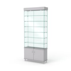 Витрина стеклянная ПРИМА МОДЕРН №31 (с дверками, задняя стенка - стекло), Серый