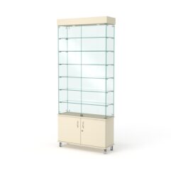 Витрина стеклянная ПРИМА МОДЕРН №31 (с дверками, задняя стенка - стекло), Крем Вайс