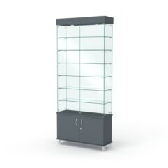 Витрина стеклянная ПРИМА МОДЕРН №31 (с дверками, задняя стенка - стекло), Темно-Серый