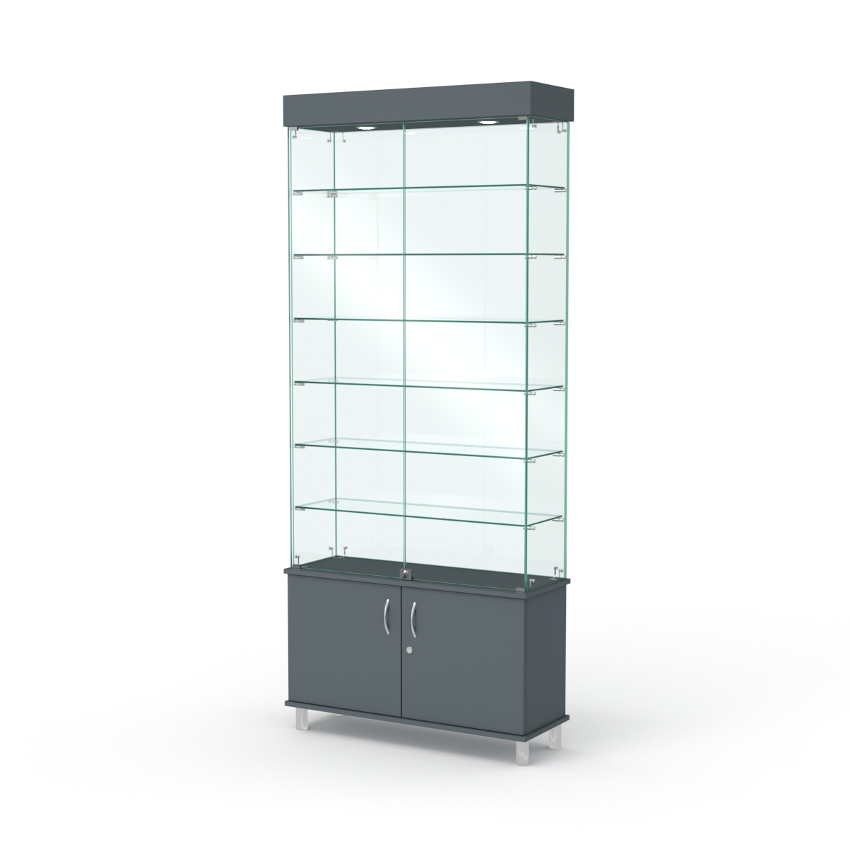 Витрина стеклянная ПРИМА МОДЕРН №31 (с дверками, задняя стенка - стекло), Темно-Серый