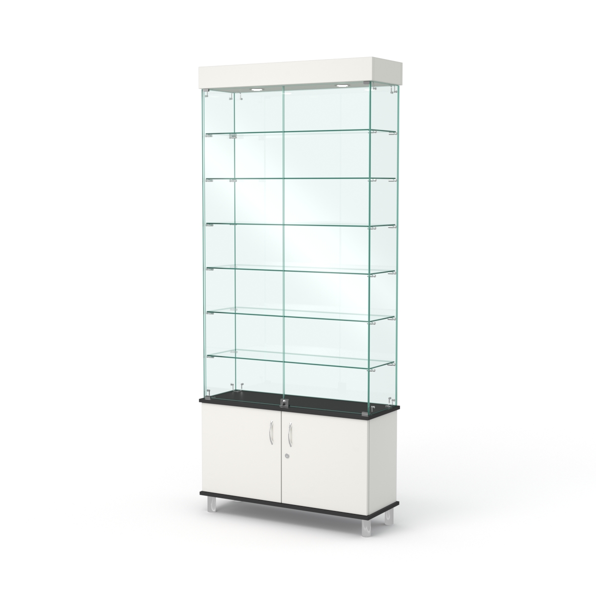 Витрина стеклянная ПРИМА МОДЕРН №31 (с дверками, задняя стенка - стекло), Черный и Белый