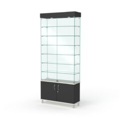 Витрина стеклянная ПРИМА МОДЕРН №31 (с дверками, задняя стенка - стекло), Белый и Черный
