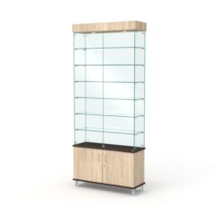 Витрина стеклянная ПРИМА МОДЕРН №31 (с дверками, задняя стенка - стекло), Дуб Венге и Дуб Сонома