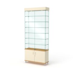 Витрина стеклянная ПРИМА МОДЕРН №31 (с дверками, задняя стенка - стекло), Дуб Золотистый и Крем Вайс