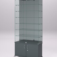 Витрина стеклянная ПРИМА КЛАССИК №32 (с дверками, задняя стенка - зеркало), Темно-Серый