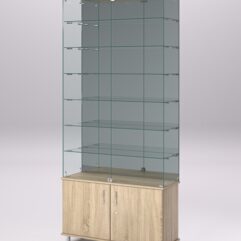 Витрина стеклянная ПРИМА МОДЕРН №32 (с дверками, задняя стенка - зеркало), Дуб Сонома