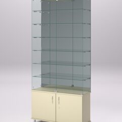 Витрина стеклянная ПРИМА МОДЕРН №32 (с дверками, задняя стенка - зеркало), Крем Вайс