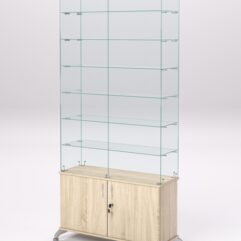 Витрина стеклянная ПРИМА КЛАССИК №33 (с дверками, задняя стенка - стекло), Дуб Сонома