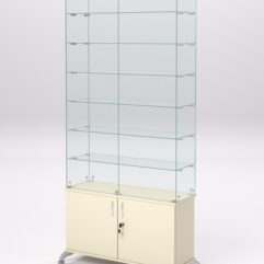 Витрина стеклянная ПРИМА КЛАССИК №33 (с дверками, задняя стенка - стекло), Крем Вайс