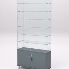 Витрина стеклянная ПРИМА МОДЕРН №33 (с дверками, задняя стенка - стекло), Темно-Серый