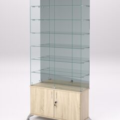 Витрина стеклянная ПРИМА КЛАССИК №34 (с дверками, задняя стенка - зеркало), Дуб Сонома