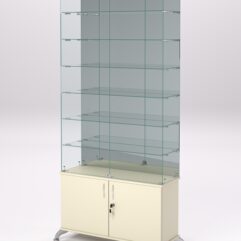 Витрина стеклянная ПРИМА КЛАССИК №34 (с дверками, задняя стенка - зеркало), Крем Вайс