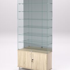 Витрина стеклянная ПРИМА МОДЕРН №34 (с дверками, задняя стенка - зеркало), Дуб Сонома