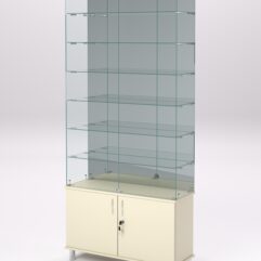 Витрина стеклянная ПРИМА МОДЕРН №34 (с дверками, задняя стенка - зеркало), Крем Вайс